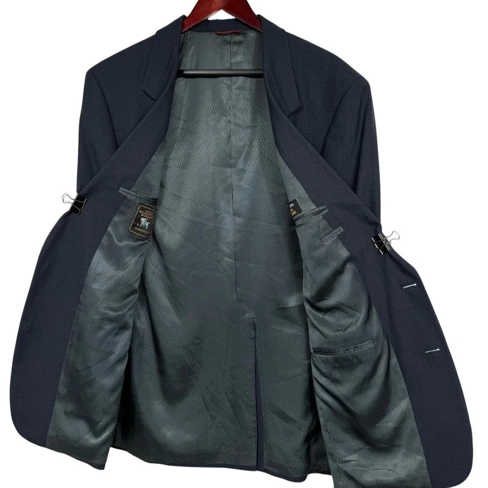 Hart‎ Schaffner Marx Nordstrom Mens 44L Navy Blue Pinstripe Wool Blazer Jacket